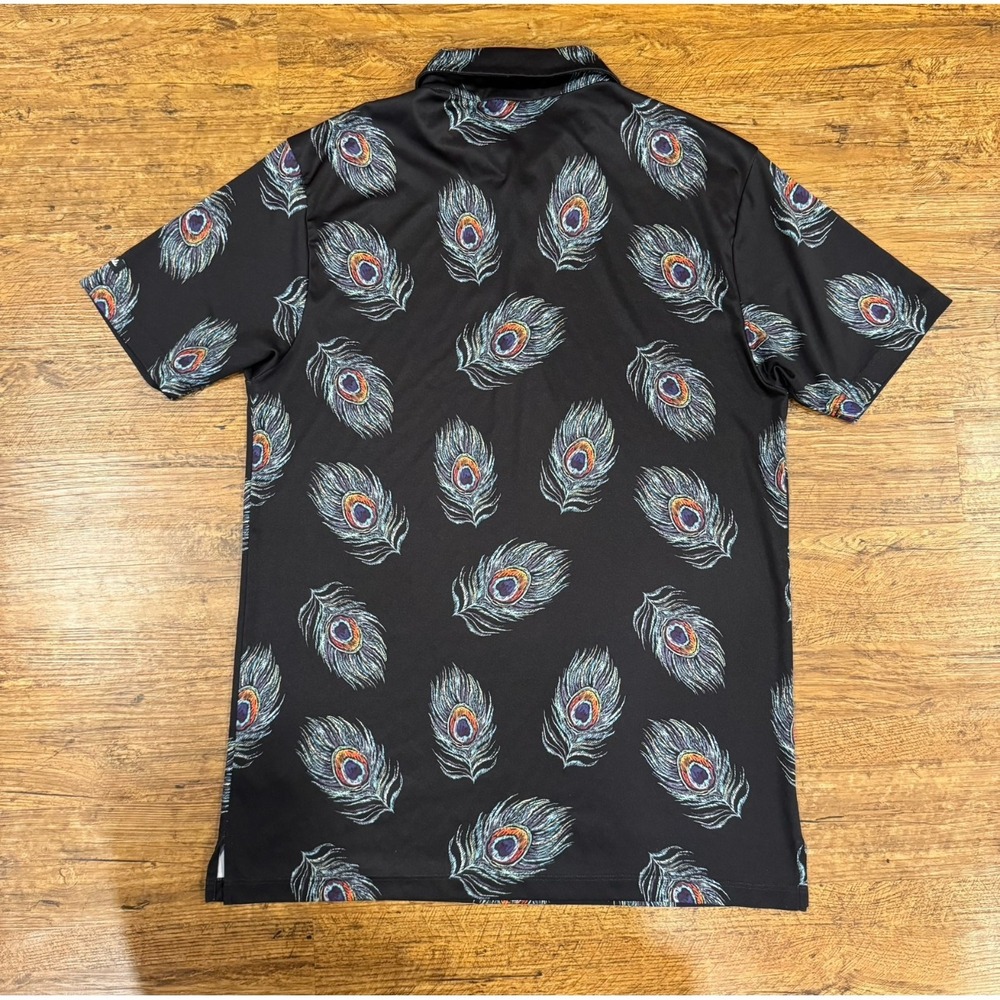 Bad Birdie Black Peacock Feathers Performance Golf Short Sleeve Polo Shirt Men S - Picture 3 of 7